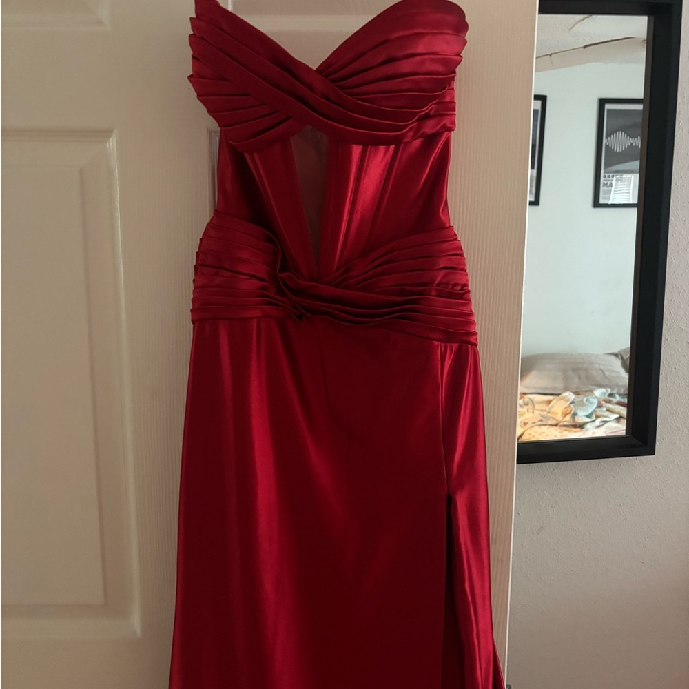 Sherri Hill Red Ruched Strapless Gown